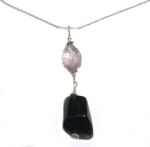 Amethyst and Smokey Quartz Pendant Necklace