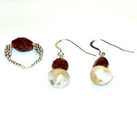 Garnet & Pearl Ring and Earrings Set